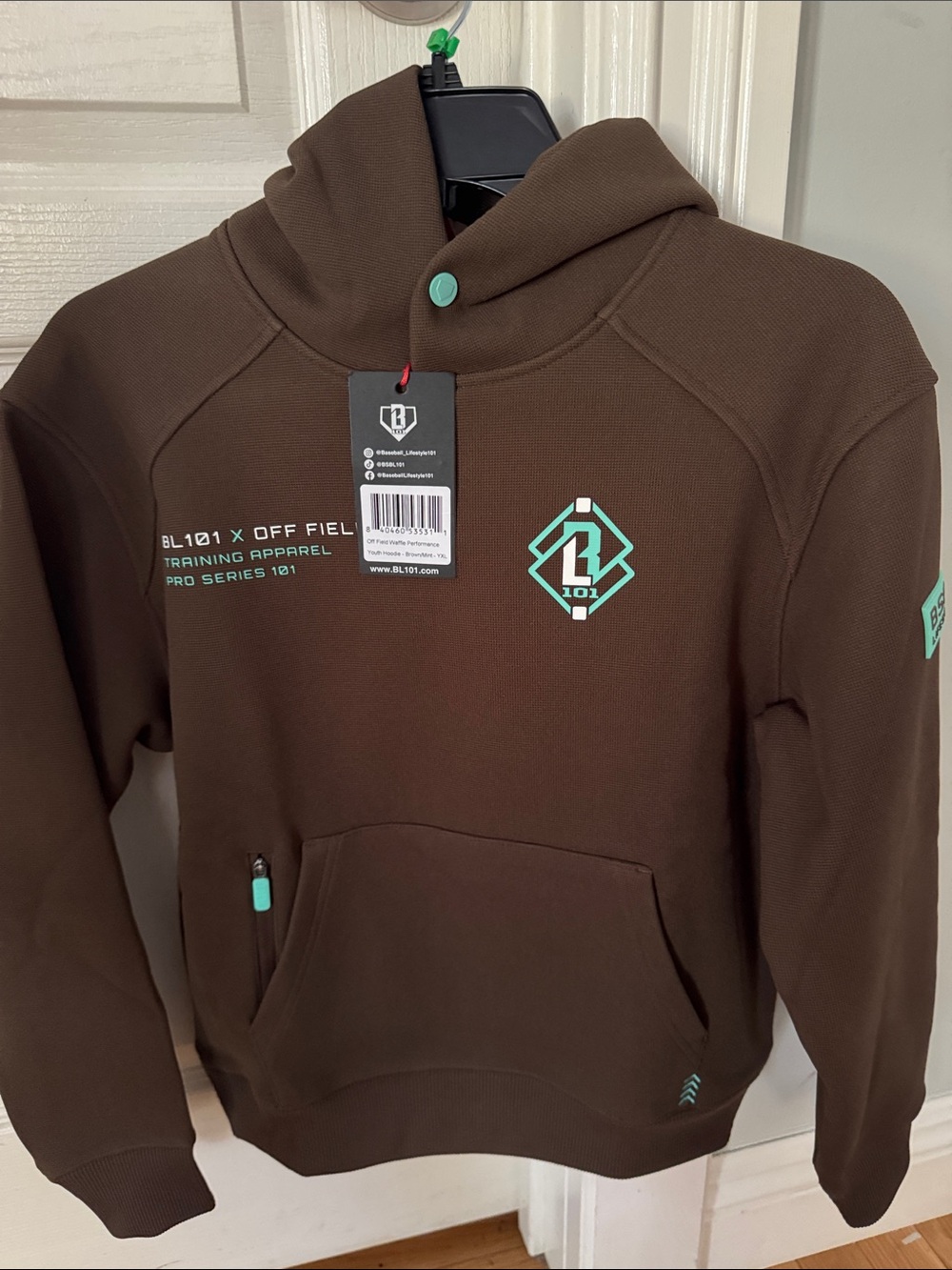 BL101 Kids' Brown Hoodie with Mint Accents